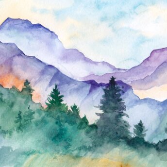 watercolor painting of the mountain