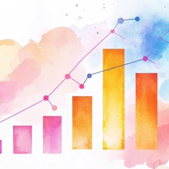 Watercolor Task Charts with Glowing Bars and Connecting Lines for Data Visualization and Presentation in a Creative Artistic Style