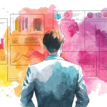 Business analytics flat design side view technology theme watercolor Triadic Color Scheme.